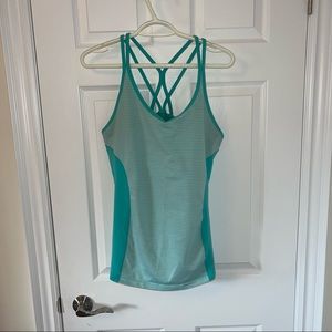 XL - Aqua Blue and White Stripped Athletic Top